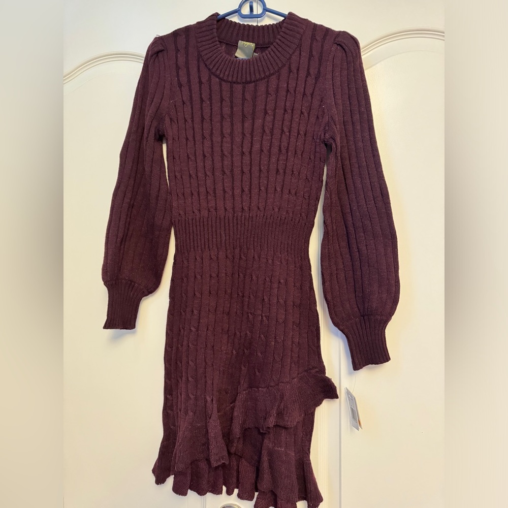 Petite Ruffled-Hem Cable-Knit Sweater Dress